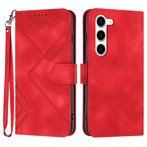 Samsung Galaxy S23 5G Line Pattern Skin Feel Leather Phone Case - Red