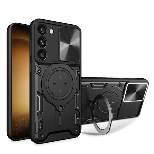 Samsung Galaxy S23 5G CD Texture Sliding Camshield Magnetic Holder Phone Case - Black