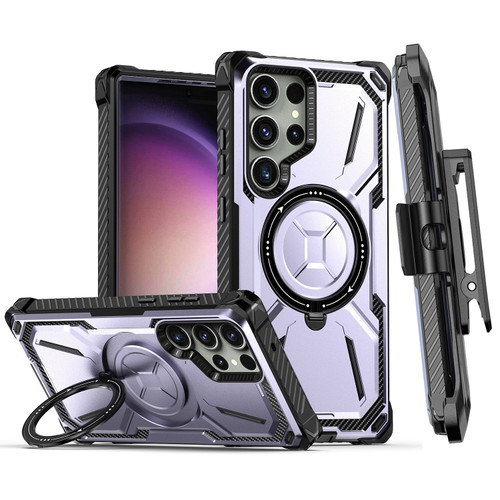 Samsung Galaxy S23 Ultra 5G Armor Series MagSafe Magnetic Holder Phone Case with Back Clip - Purple