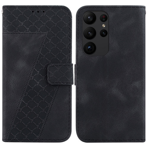 Samsung Galaxy S23 Ultra 5G 7-shaped Embossed Leather Phone Case - Black