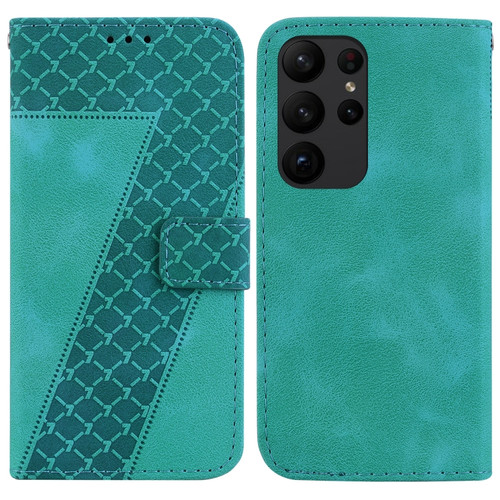 Samsung Galaxy S23 Ultra 5G 7-shaped Embossed Leather Phone Case - Green