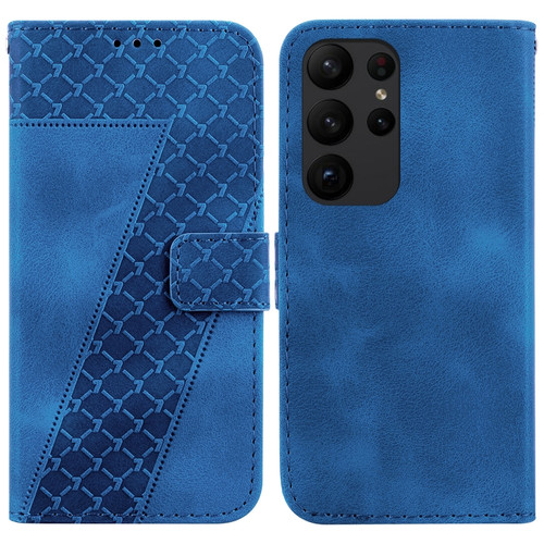 Samsung Galaxy S23 Ultra 5G 7-shaped Embossed Leather Phone Case - Blue