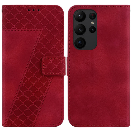 Samsung Galaxy S23 Ultra 5G 7-shaped Embossed Leather Phone Case - Red