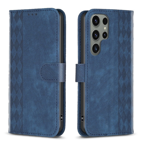 Samsung Galaxy S23 Ultra 5G Plaid Embossed Leather Phone Case - Blue