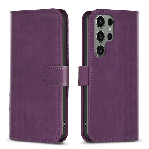 Samsung Galaxy S23 Ultra 5G Plaid Embossed Leather Phone Case - Purple