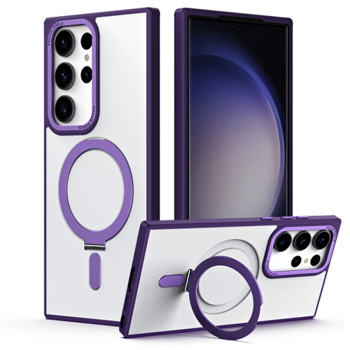 Samsung Galaxy S23 Ultra 5G Skin Feel MagSafe Shockproof Phone Case with Holder - Purple