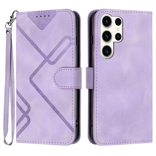 Samsung Galaxy S23 Ultra 5G Line Pattern Skin Feel Leather Phone Case - Light Purple