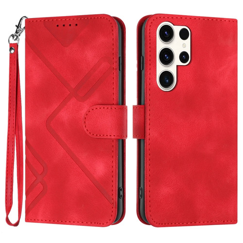 Samsung Galaxy S23 Ultra 5G Line Pattern Skin Feel Leather Phone Case - Red