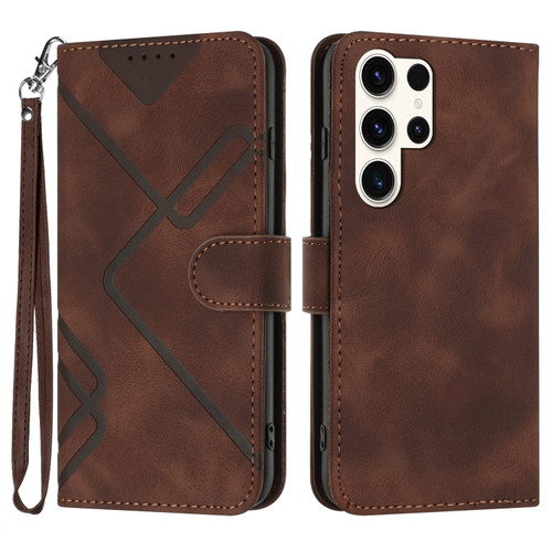 Samsung Galaxy S23 Ultra 5G Line Pattern Skin Feel Leather Phone Case - Coffee