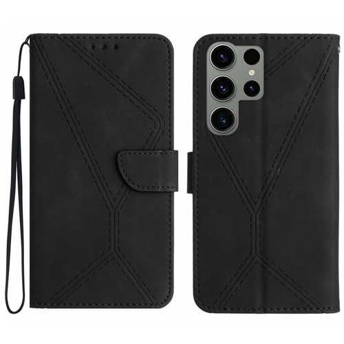 Samsung Galaxy S23 Ultra 5G Stitching Embossed Leather Phone Case - Black