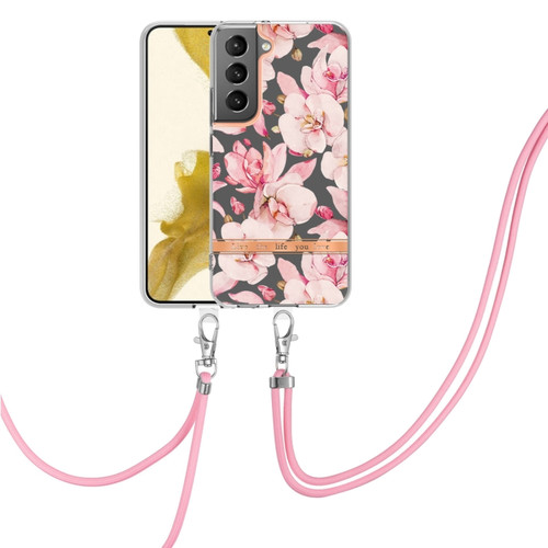 Samsung Galaxy S23+ 5G Flowers and Plants Series IMD TPU Phone Case with Lanyard - Pink Gardenia