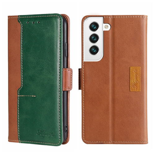 Samsung Galaxy S23+ 5G Contrast Color Side Buckle Leather Phone Case - Light Brown+Green