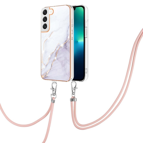 Samsung Galaxy S23+ 5G Electroplating Marble Dual-side IMD TPU Phone Case with Lanyard - White 006