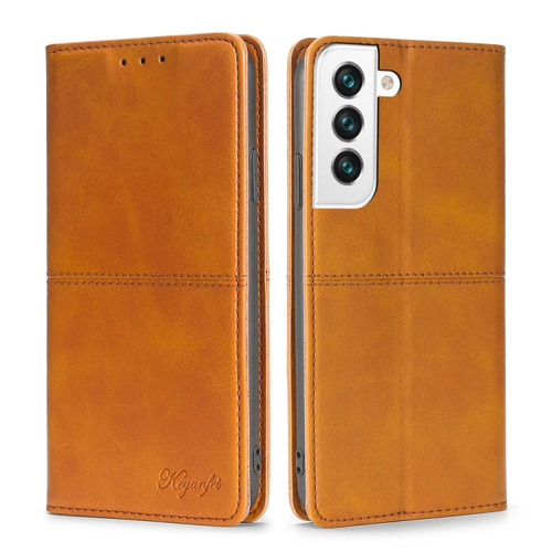 Samsung Galaxy S23+ 5G Cow Texture Magnetic Horizontal Flip Leather Phone Case - Light Brown