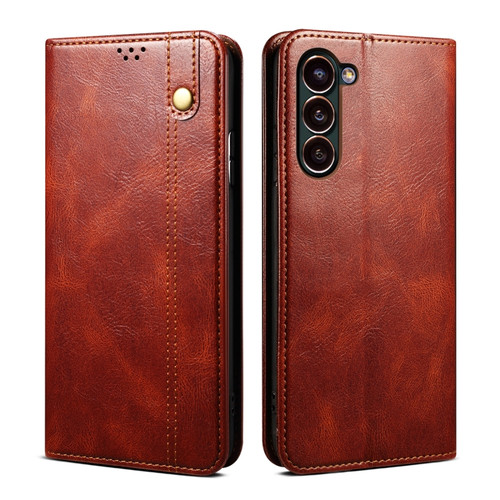 Samsung Galaxy S23+ 5G Oil Wax Crazy Horse Texture Leather Phone Case - Brown