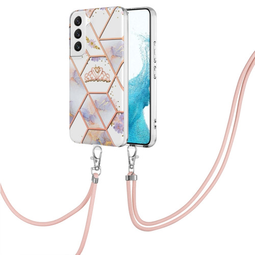 Samsung Galaxy S23+ 5G Splicing Marble Flower IMD TPU Phone Case with Lanyard - Crown