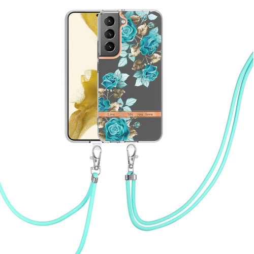 Samsung Galaxy S23+ 5G Flowers and Plants Series IMD TPU Phone Case with Lanyard - Blue Rose