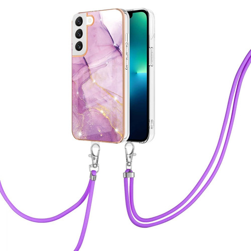 Samsung Galaxy S23+ 5G Electroplating Marble Dual-side IMD TPU Phone Case with Lanyard - Purple 001