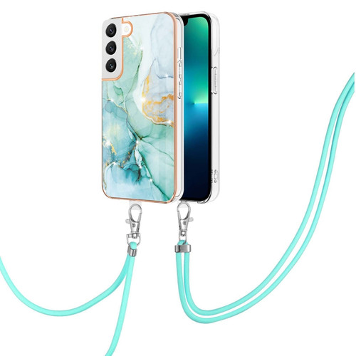 Samsung Galaxy S23+ 5G Electroplating Marble Dual-side IMD TPU Phone Case with Lanyard - Green 003