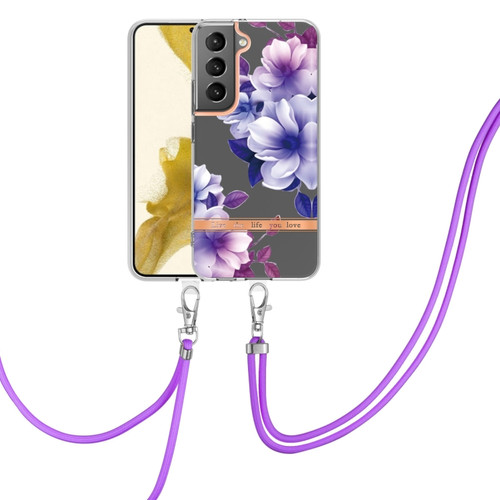 Samsung Galaxy S23+ 5G Flowers and Plants Series IMD TPU Phone Case with Lanyard - Purple Begonia