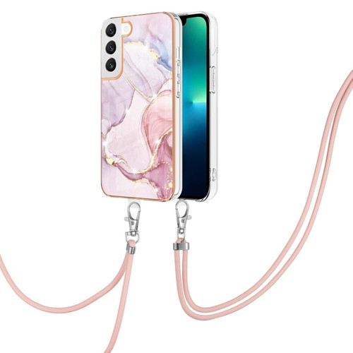 Samsung Galaxy S23+ 5G Electroplating Marble Dual-side IMD TPU Phone Case with Lanyard - Rose Gold 005
