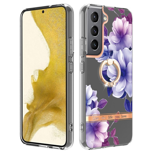 Samsung Galaxy S23+ 5G Flowers and Plants Series IMD TPU Phone Case with Ring Holder - Purple Begonia