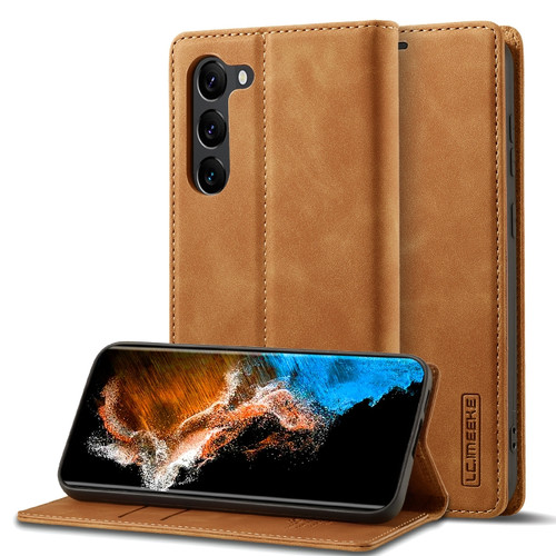 Samsung Galaxy S23+ 5G LC.IMEEKE Strong Magnetism Ultra-thin Matte Leather Phone Case - Brown