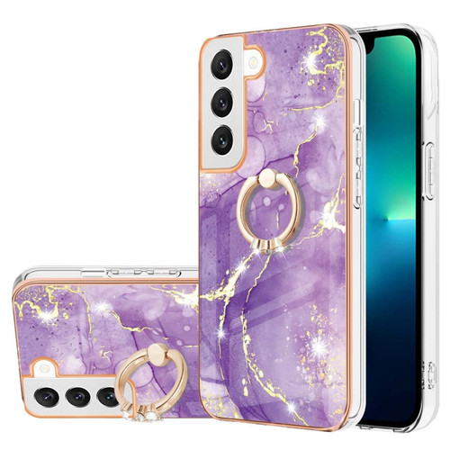 Samsung Galaxy S23+ 5G Electroplating Marble IMD TPU Phone Case with Ring Holder - Purple 002