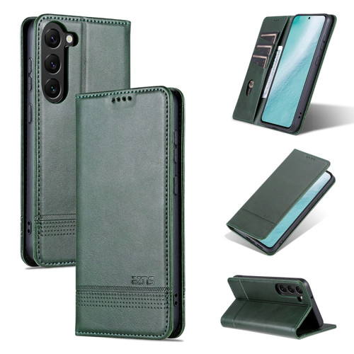 Samsung Galaxy S23+ 5G AZNS Magnetic Calf Texture Flip Leather Phone Case - Dark Green