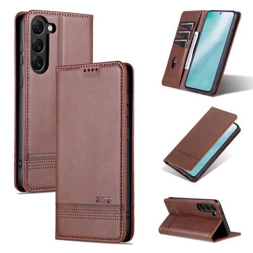 Samsung Galaxy S23+ 5G AZNS Magnetic Calf Texture Flip Leather Phone Case - Dark Brown