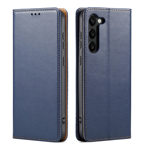 Samsung Galaxy S23+ 5G Fierre Shann PU Genuine Leather Texture Leather Phone Case - Blue