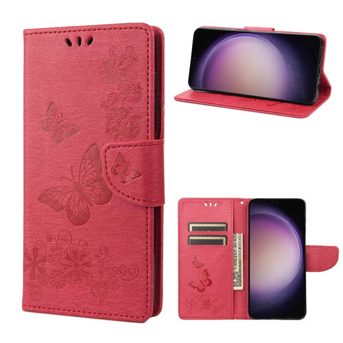 Samsung Galaxy S23+ 5G Butterfly Embossed Horizontal Flip Leather Phone Case - Red