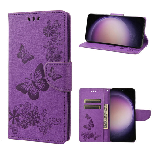 Samsung Galaxy S23+ 5G Butterfly Embossed Horizontal Flip Leather Phone Case - Purple