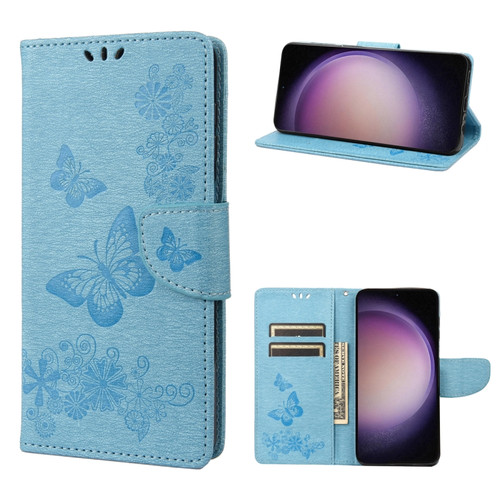 Samsung Galaxy S23+ 5G Butterfly Embossed Horizontal Flip Leather Phone Case - Blue