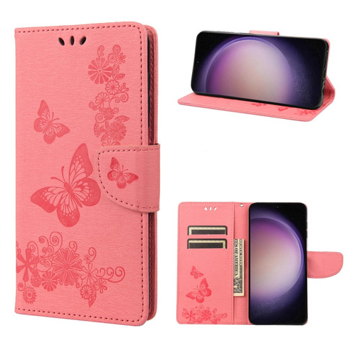 Samsung Galaxy S23+ 5G Butterfly Embossed Horizontal Flip Leather Phone Case - Pink
