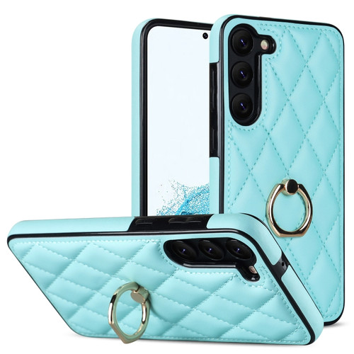 Samsung Galaxy S23+ 5G Rhombic PU Leather Phone Case with Ring Holder - Blue
