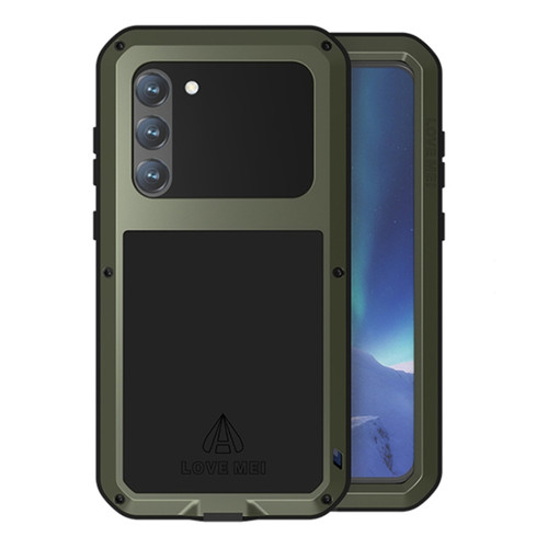 Samsung Galaxy S23+ 5G LOVE MEI Metal Shockproof Life Waterproof Dustproof Phone Case - Army Green