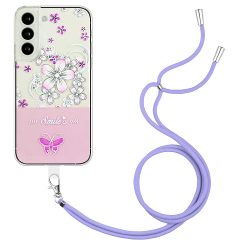 Samsung Galaxy S23+ 5G Bronzing Butterfly Flower TPU Phone Case with Lanyard - Cherry Blossoms