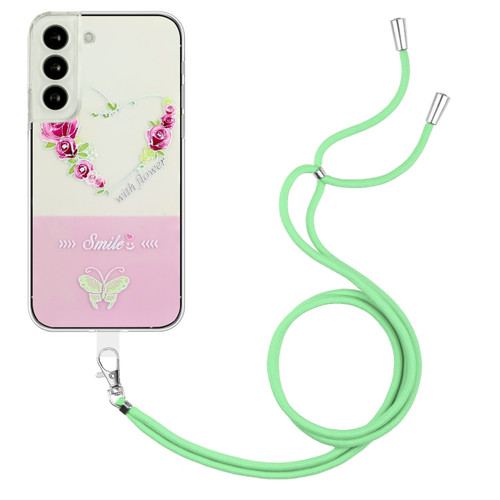 Samsung Galaxy S23+ 5G Bronzing Butterfly Flower TPU Phone Case with Lanyard - Rose Heart
