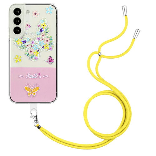 Samsung Galaxy S23+ 5G Bronzing Butterfly Flower TPU Phone Case with Lanyard - Colorful Butterfly