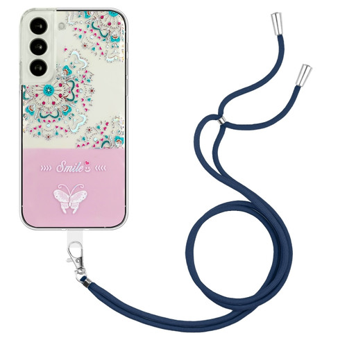 Samsung Galaxy S23+ 5G Bronzing Butterfly Flower TPU Phone Case with Lanyard - Peacock Flower