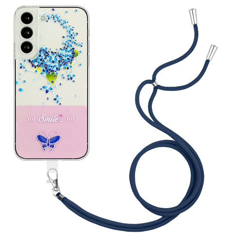 Samsung Galaxy S23+ 5G Bronzing Butterfly Flower TPU Phone Case with Lanyard - Hydrangea