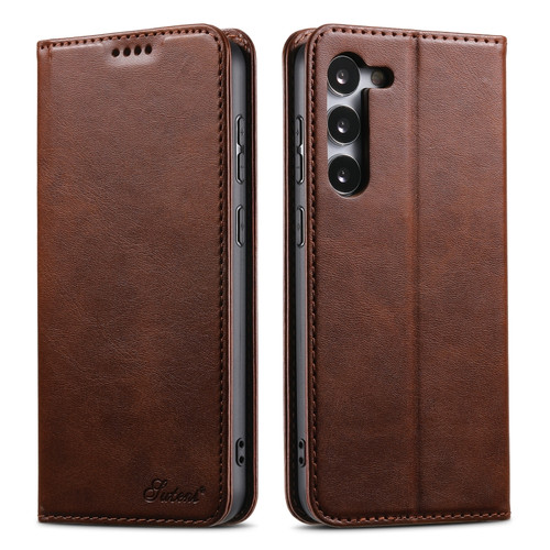 Samsung Galaxy S23+ 5G Suteni Calf Texture Horizontal Flip Leather Phone Case - Brown