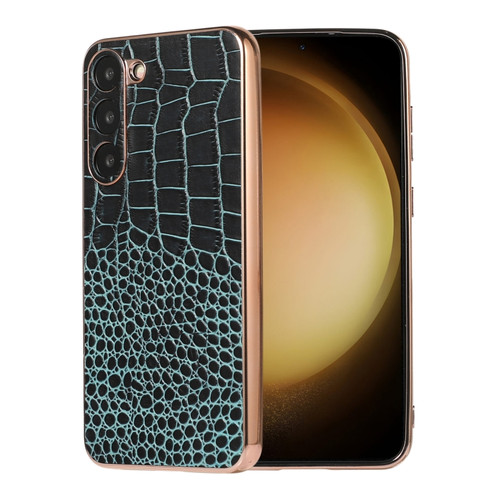 Samsung Galaxy S23+ 5G Crocodile Texture Genuine Leather Nano Electroplating Phone Case - Dark Green