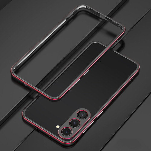 Samsung Galaxy S23+ 5G Aurora Series Lens Protector + Metal Frame Phone Case - Black Red