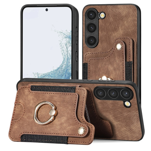 Samsung Galaxy S23+ 5G Retro Skin-feel Ring Multi-card Wallet Phone Case - Brown