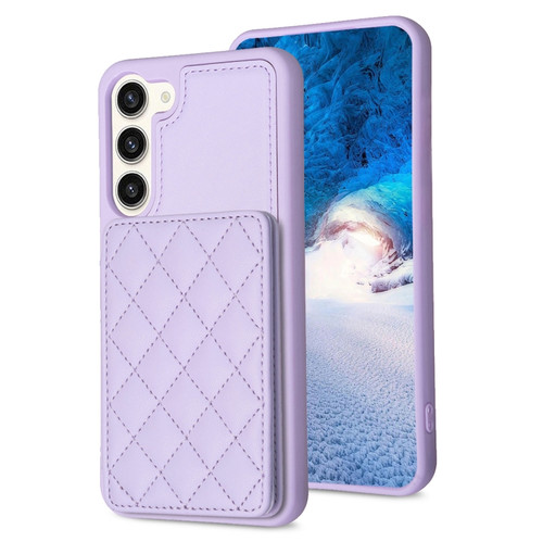 Samsung Galaxy S23+ 5G BF25 Square Plaid Card Bag Holder Phone Case - Purple