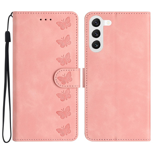 Samsung Galaxy S23+ 5G Seven Butterflies Embossed Leather Phone Case - Pink