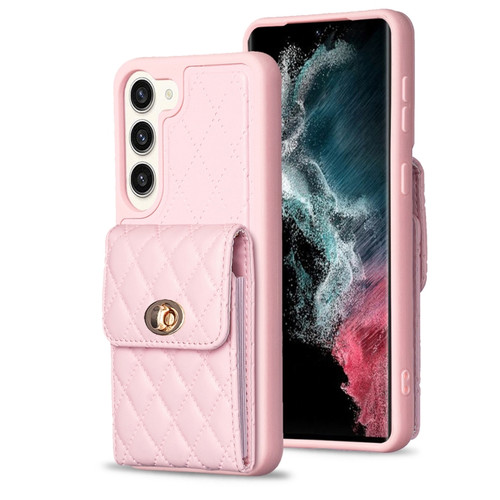 Samsung Galaxy S23+ 5G Vertical Wallet Rhombic Leather Phone Case - Pink