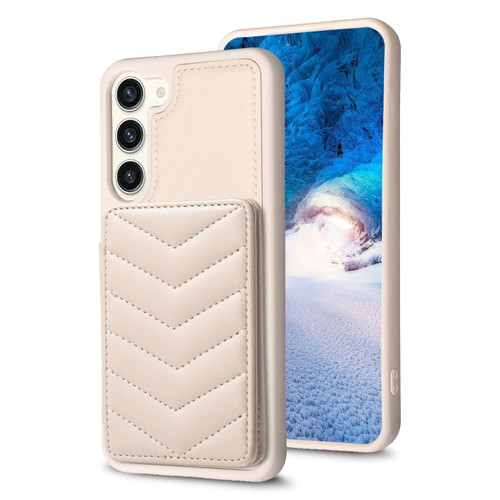 Samsung Galaxy S23+ 5G BF26 Wave Pattern Card Bag Holder Phone Case - Beige